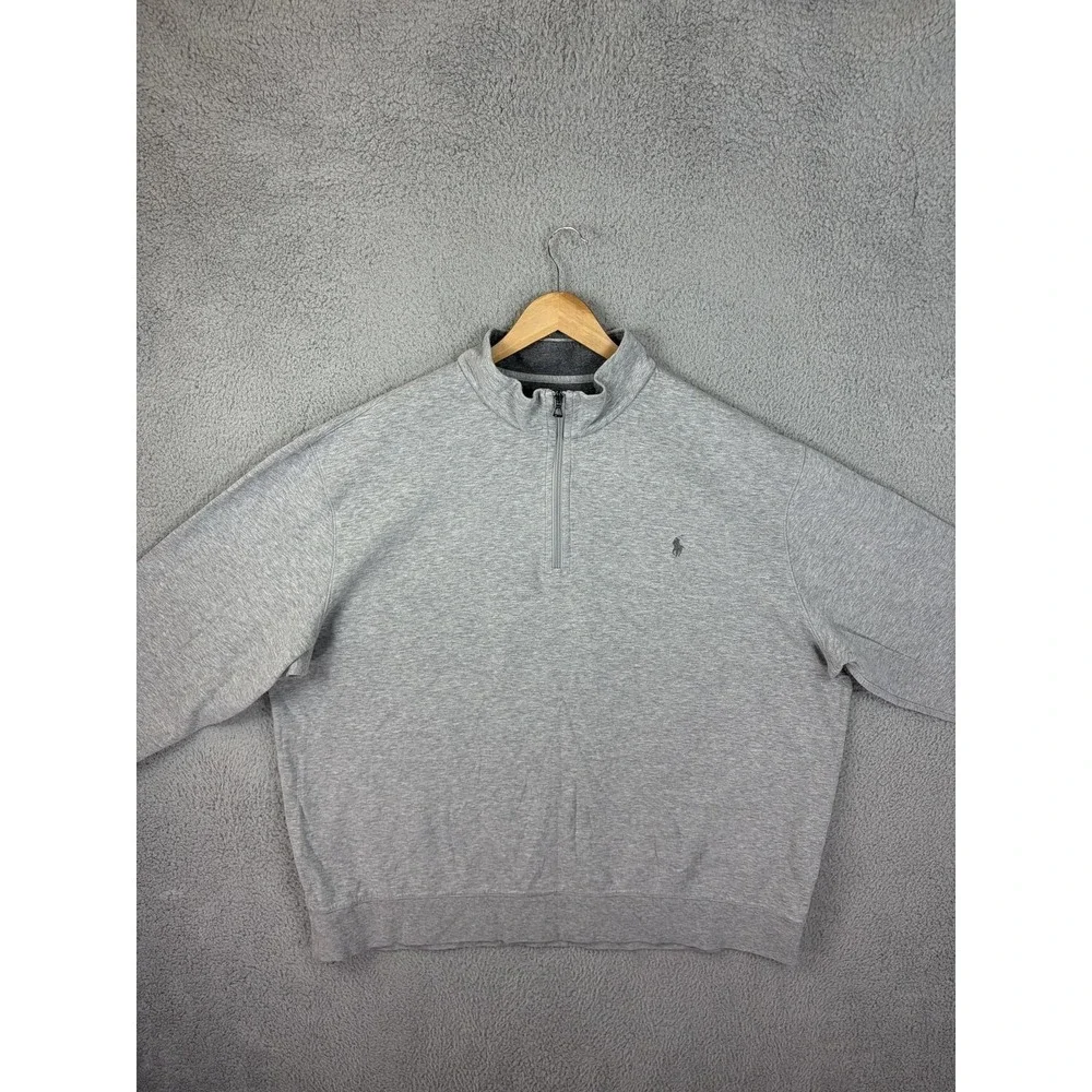 Polo Ralph Lauren Sweatshirt Mens 2XB Gray 1/4 Zip Mock Neck Fleece Pullover Men